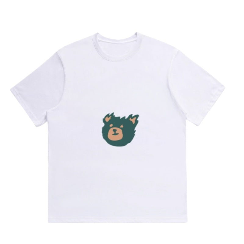 White Loose-Fitting Cartoon Bear T-Shirt